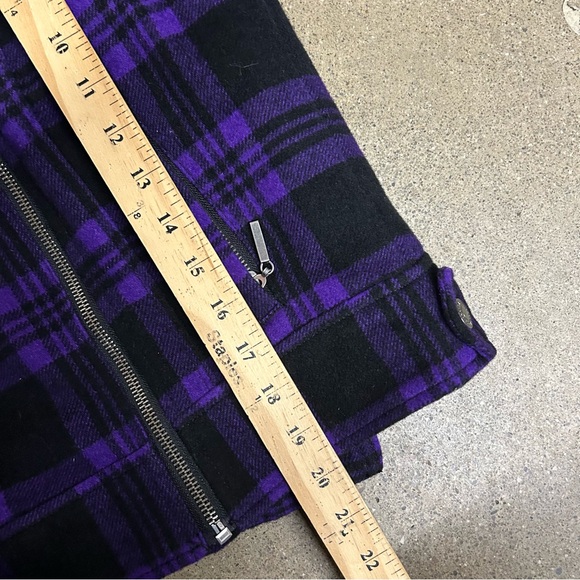 Aeropostale Bomber Jacket Womens Large Purple Faux Fur Collar Y2K Plaid Emo Goth - Picture 5 of 9